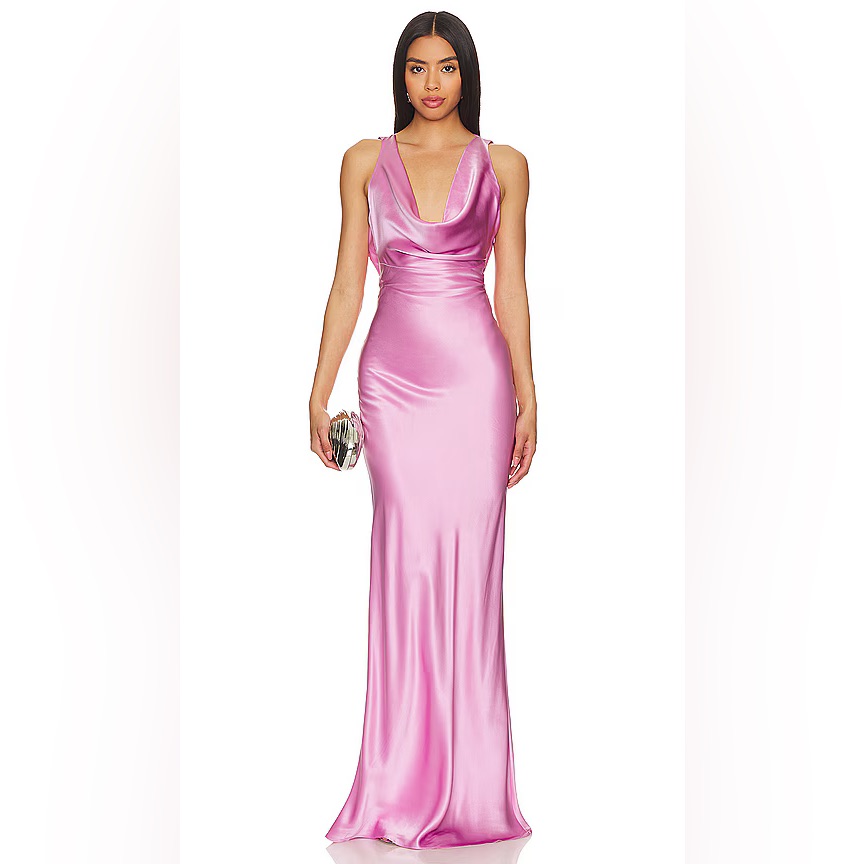 Michael Lo Sordo Silk Drape Front Maxi Dress Pink Us 8 Formal Wedding Guest — image 3 of 8